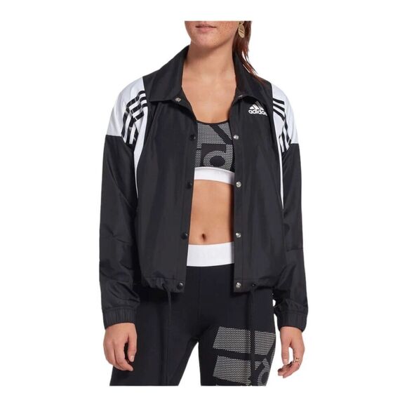 adidas Jacket XL Black Coach 3-Stripes Athletic Lightweight Snap‎ Button Sporty - Picture 1 of 13